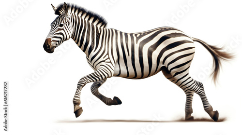 zebra running, white background. Generative AI.