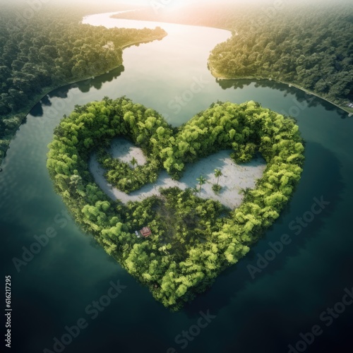 Aerial view of the heart shaped island
