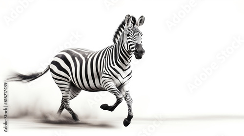 zebra walking, white background. Generative AI.