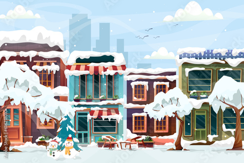 Urban background A peaceful townscape set in snow all over Christmas.