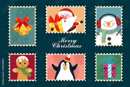 stamp collection with merry christmas object vector