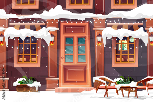 Urban background A peaceful townscape set in snow all over Christmas.