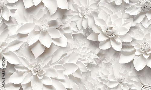  a close up of a white flower wallpaper with white flowers on it's sides and a spiral design on the bottom of the wall. generative ai