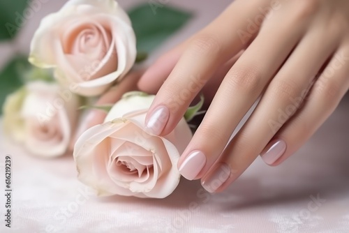 Female hands with pink nail design photo
