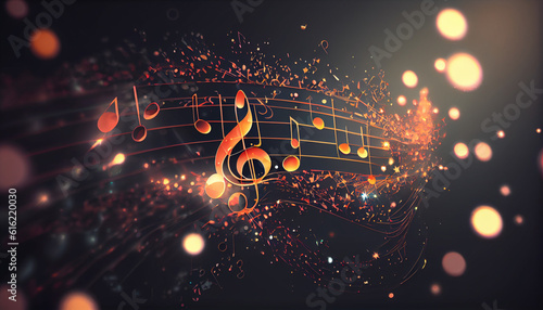 Modern musical background with sparkling notation Ai generated image