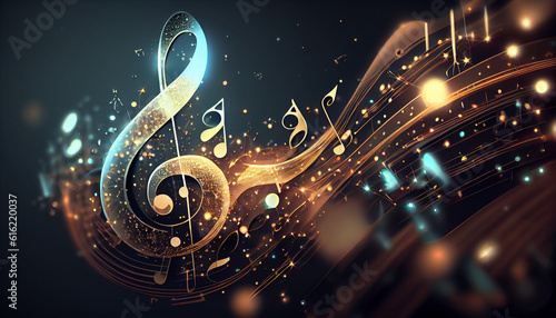 Modern musical background with sparkling notation Ai generated image