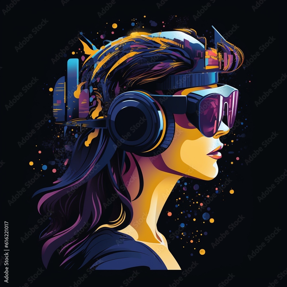 Woman head. Augmented reality glasses. Virtual Reality. A cybernetic figure. User interface. Human head. Headphones. Woman head. Augmented reality glasses. Virtual Reality. A cybernetic figure. User interface. Human head. Headphones.