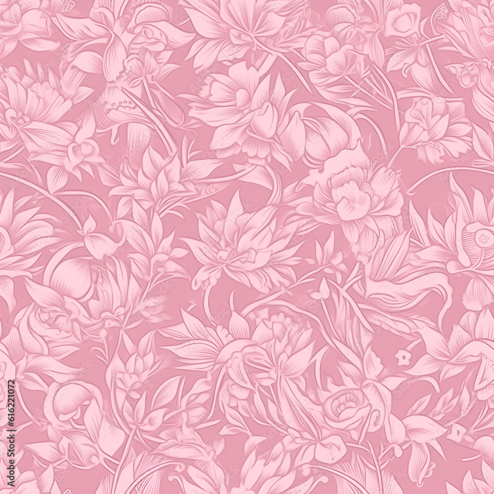 Floral pattern. Seamless pattern with decorative flowers and plants. AI generated