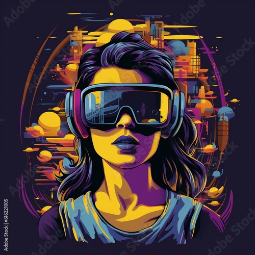 Woman head. Augmented reality glasses. Virtual Reality. A cybernetic figure. User interface. Human head. Headphones. Generative AI.