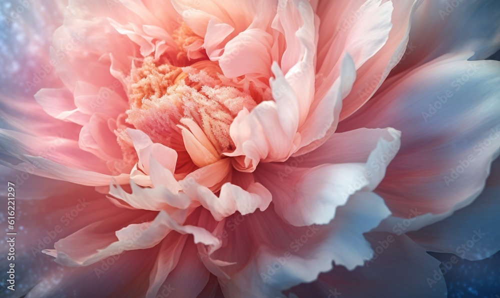  a large pink flower with a blue center and a white center in the middle of the flower, with a pink center in the middle of the flower.  generative ai