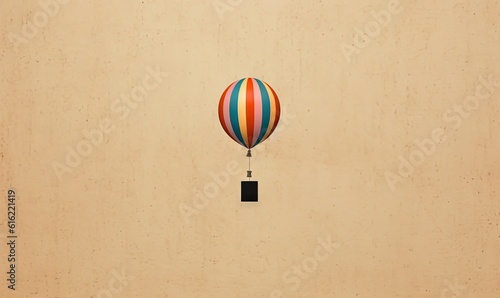  a colorful hot air balloon flying through the sky with a black square in the middle of the balloon and a black square in the middle of the balloon. generative ai