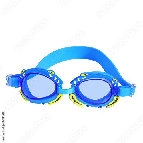 Child glasses for swimming isolated on transparent background. Swimming goggles isolated. Blue swim goggle photo