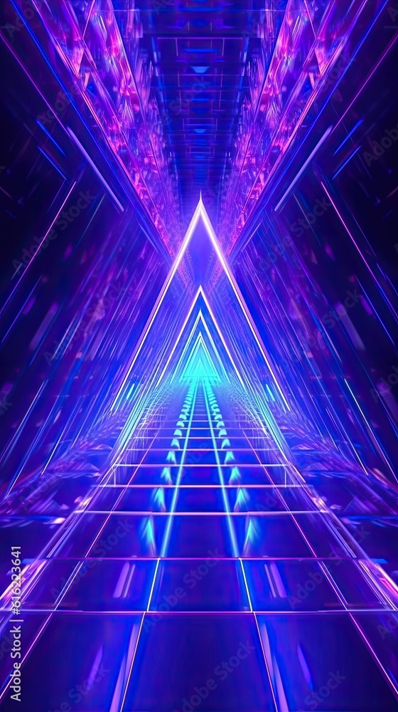 Fototapeta premium Abstract ultraviolet tunnel neon background, glowing triangular frame
