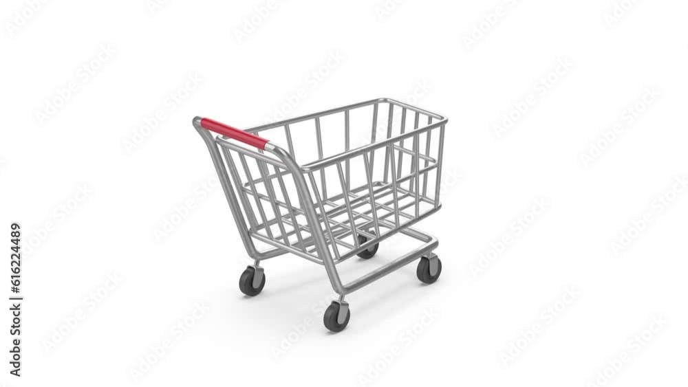 Empty metal shopping cart on white background Empty metal shopping cart on white background
