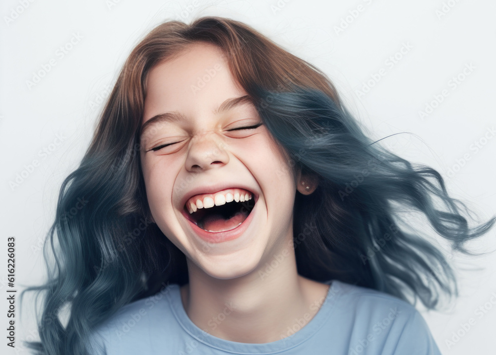 Portrait of a little girl laughing. Copyspace. Generation AI Portrait of a little girl laughing. Copyspace. Generation AI