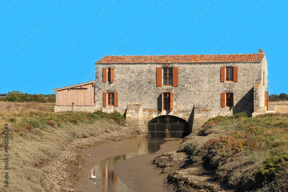 Charente-Maritime - Saint-Just-Luzac - vue sur l'Ancien moulin à marée et le ruisseau d'eau salée 