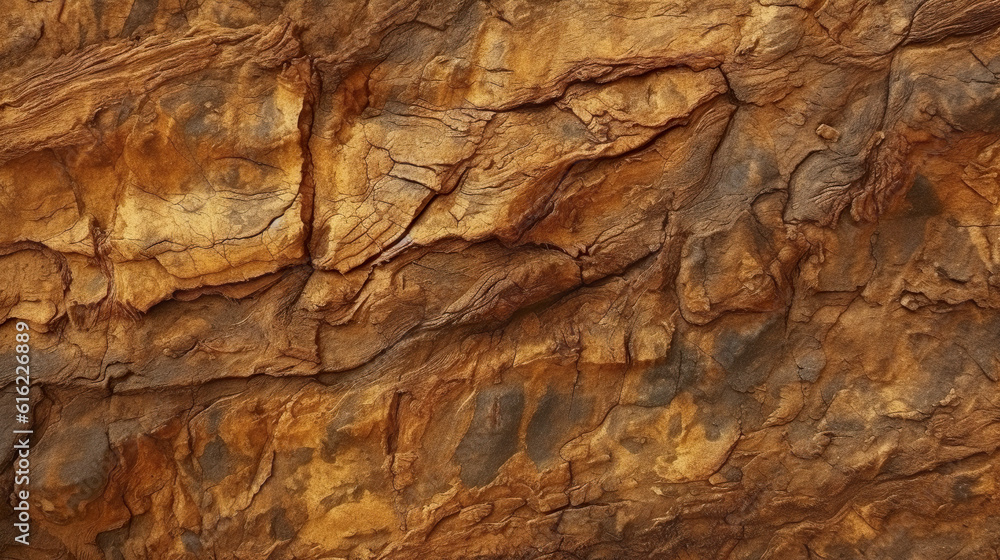 A close up of limestone, sandstone, vibrant golden yellow rough stone surface. Generative AI warm yellow natural background