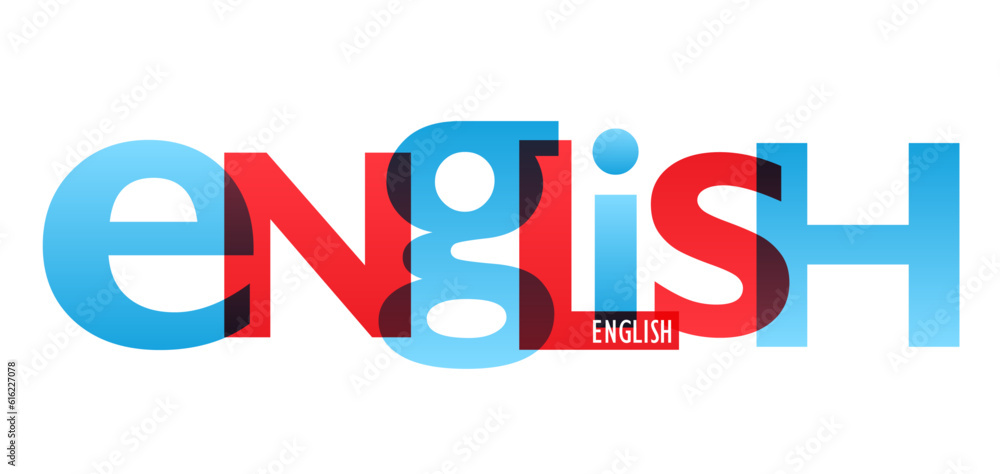 ENGLISH red and blue vector typography banner ENGLISH red and blue vector typography banner