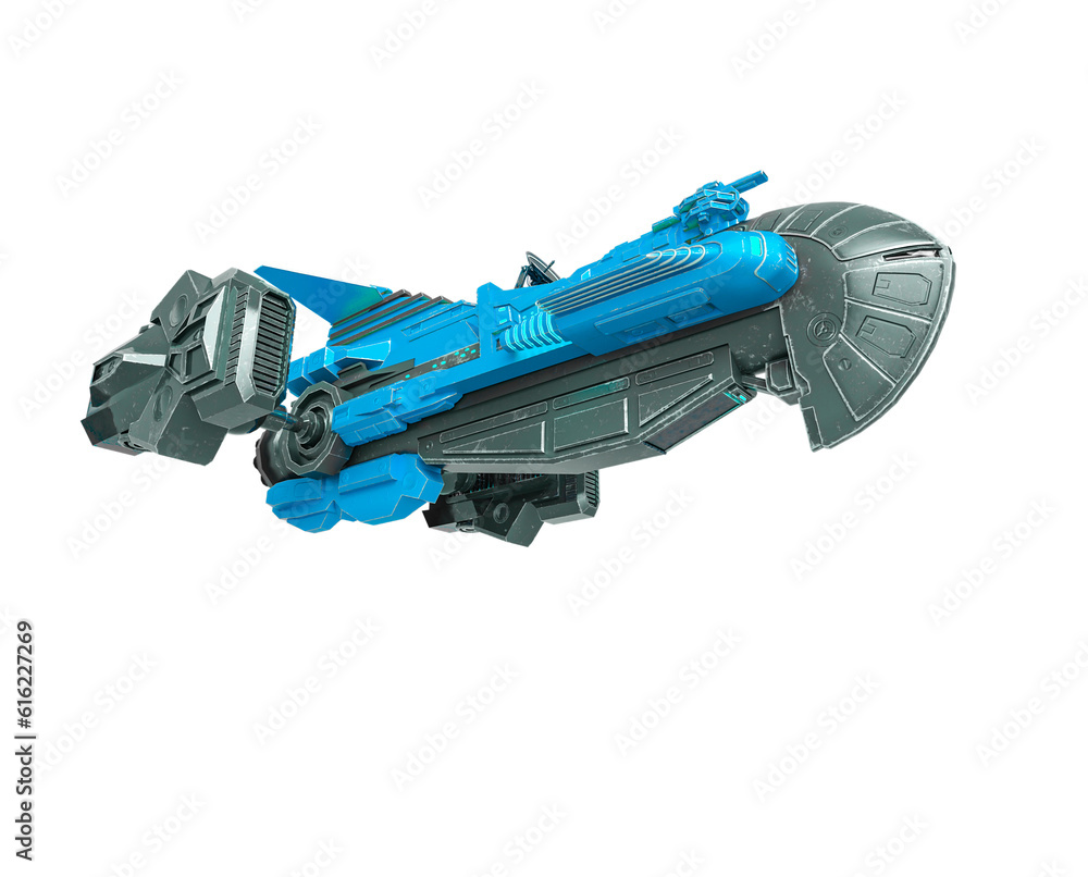 steam punk spaceship is passing by in white background steam punk spaceship is passing by in white background