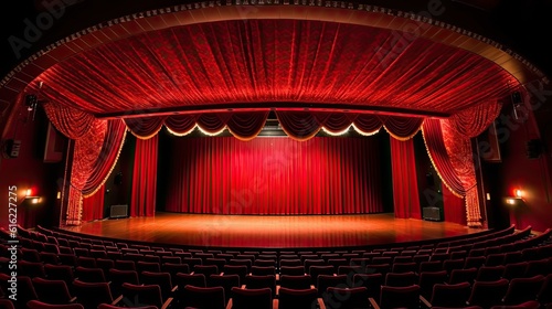 Obraz na płótnie Photo of a classic theater stage with red curtains and wooden floorboards w salonie