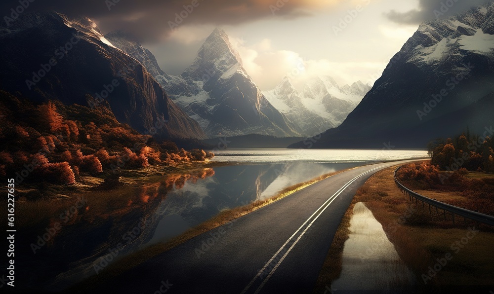 a road going through a valley with mountains in the background and a ...