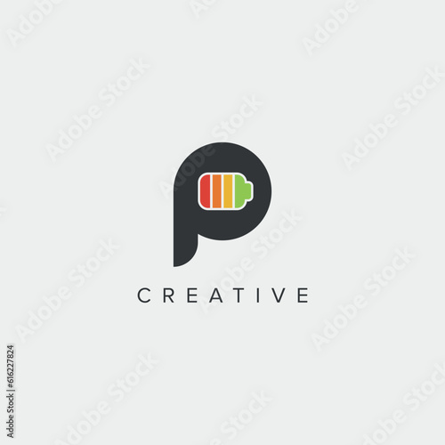 Modern creative alphabet P letter Battery charge logo icon template.
