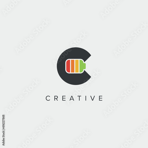 Modern creative alphabet C letter Battery charge logo icon template.