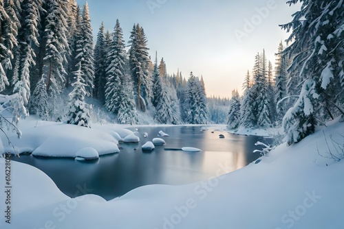 winter landscape with snow covered trees generated Ai.
