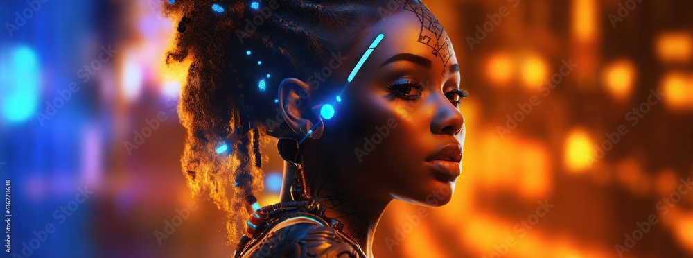 Illustration of a cyborg woman and Ai technology background , AI Generated Illustration of a cyborg woman and Ai technology background , AI Generated
