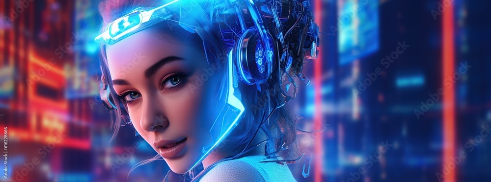 Illustration of a cyborg woman and Ai technology background , AI Generated Illustration of a cyborg woman and Ai technology background , AI Generated