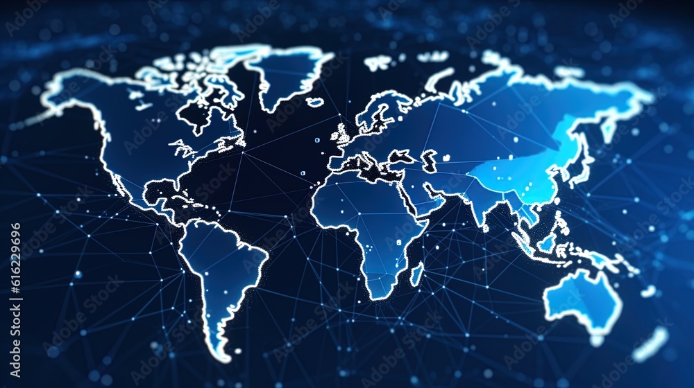 Naklejka premium Futuristic background with planet Earth map data network, Generative AI