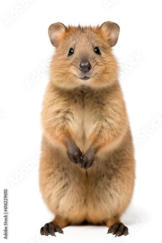 A friendly quokka standing on white background. Generative AI.