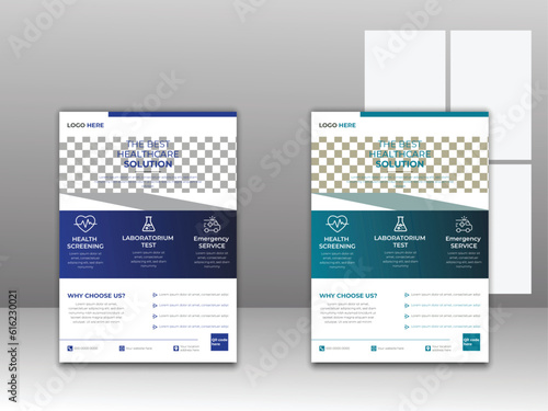 Medical flyer template with minimalist layout,  two colors scheme, medical presentation, easy to use, creative flyer template in A4 size, poster vector design for brochure.
