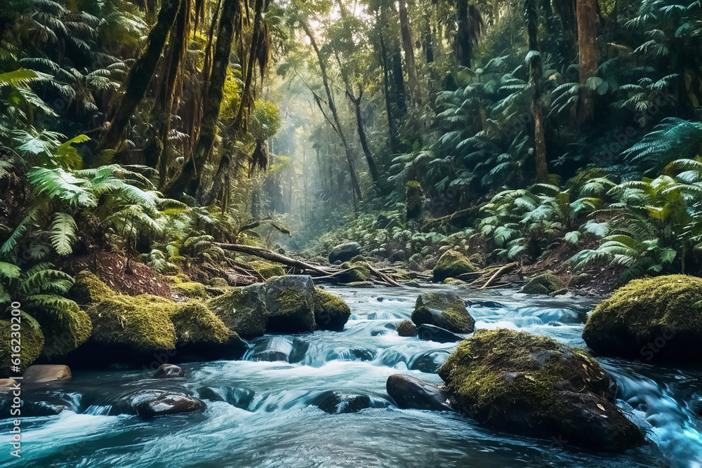 Naklejka premium Beautiful wildlife view of exotic river. Generative AI