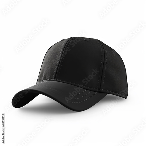 Model mockup of a black baseball cap for design, advertising inscriptions, isolated on white background, generative ai