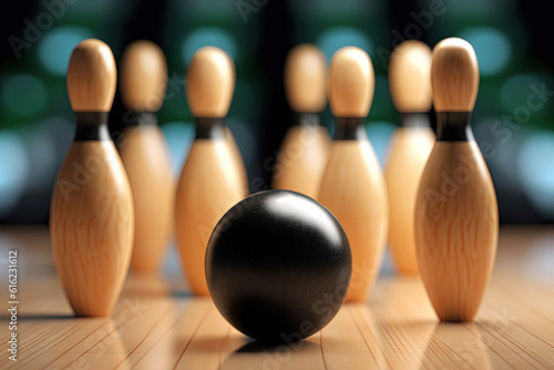 Fotografija Bowling ball with skittles,bowling background