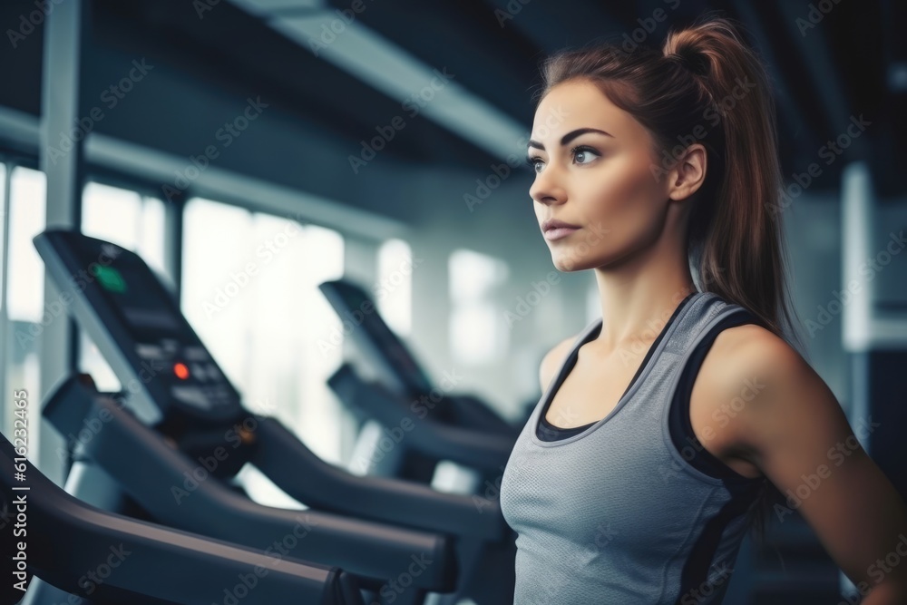 Gorgeous woman warming up and working out at gym. AI Generative Gorgeous woman warming up and working out at gym. AI Generative