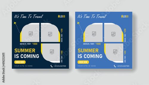 Holiday package social media design and web banner for travel agency.