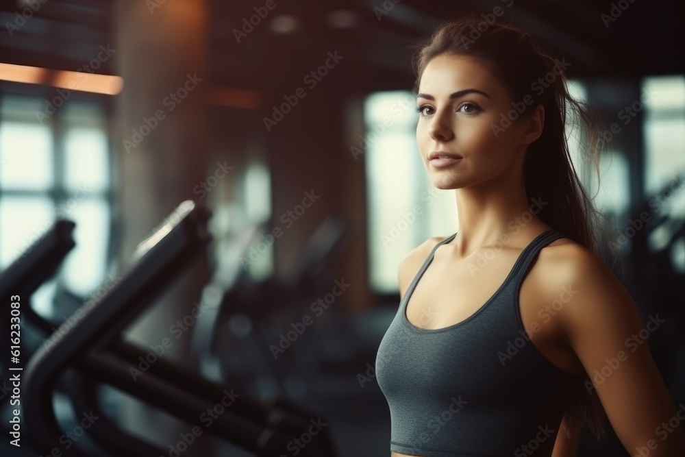 Gorgeous woman warming up and working out at gym. AI Generative Gorgeous woman warming up and working out at gym. AI Generative