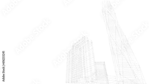 Modern skyscrapers architectural sketch 3d illustration
