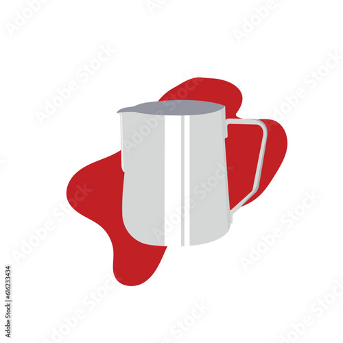 Silver pitcher for frothing milk by a barista, for a coffee shop