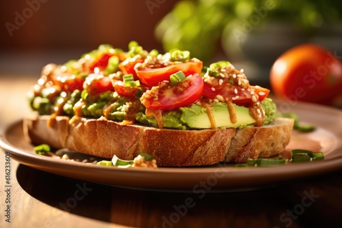  Avocado tomato toast close up food photography