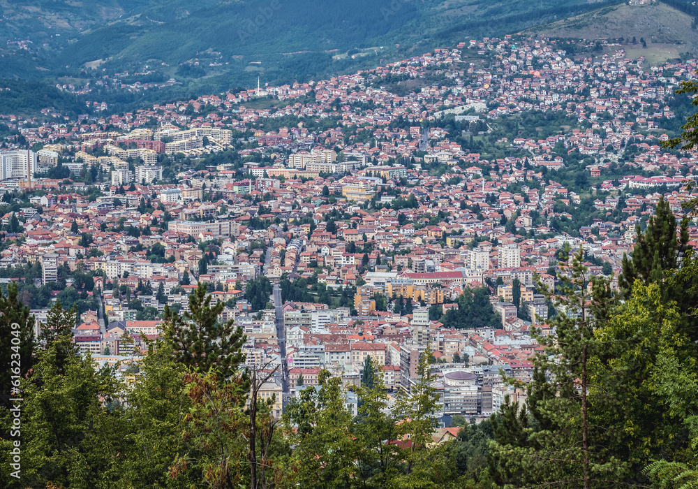 Aerial view from mount Trebevic on Sarajevo city, Bosnia and Herzegovina