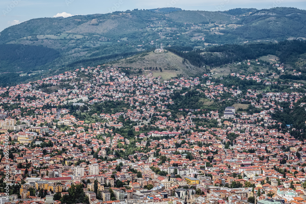Aerial view from Trebevic mountain on Sarajevo, Bosnia and Herzegovina