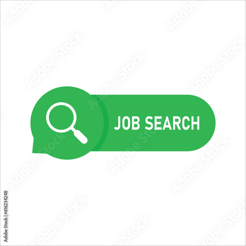 green job search simple button. cartoon minimal hiring logotype graphic color badge design isolated on white. concept of find digital cv or resume on internet jobsite and social media opportunity