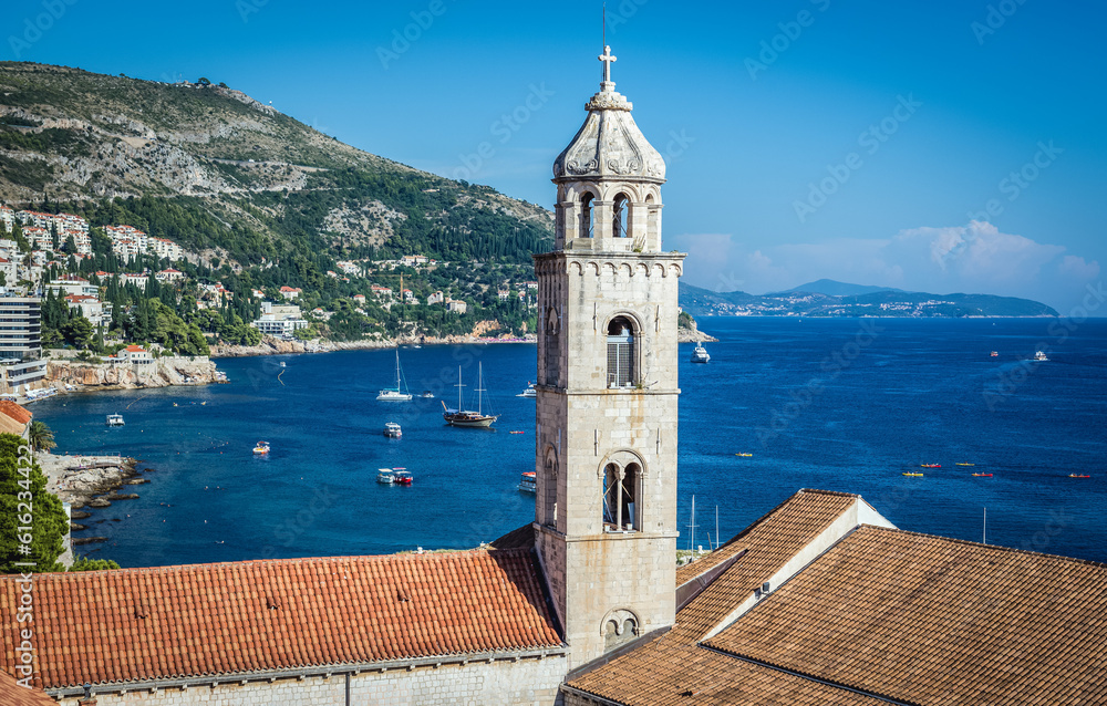 Dominican Monastery tower seen from Walls of Dubrovnik, Croatia