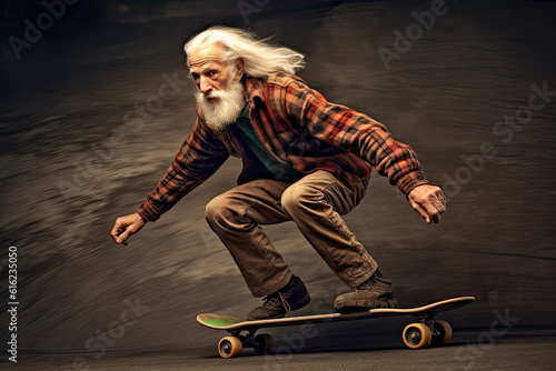 Old man skateboarding, generative ai