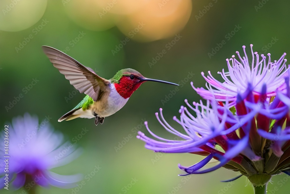 Fototapeta premium hummingbird feeding on flower generated AI.