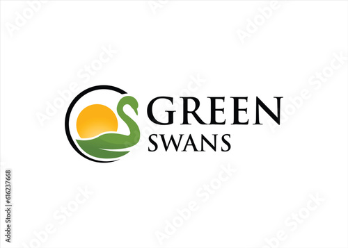 green swan logo design nature panorama view