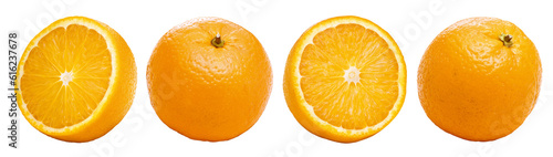 grupo de laranjas inteiras e laranjas cortadas isolado em fundo transparente  photo